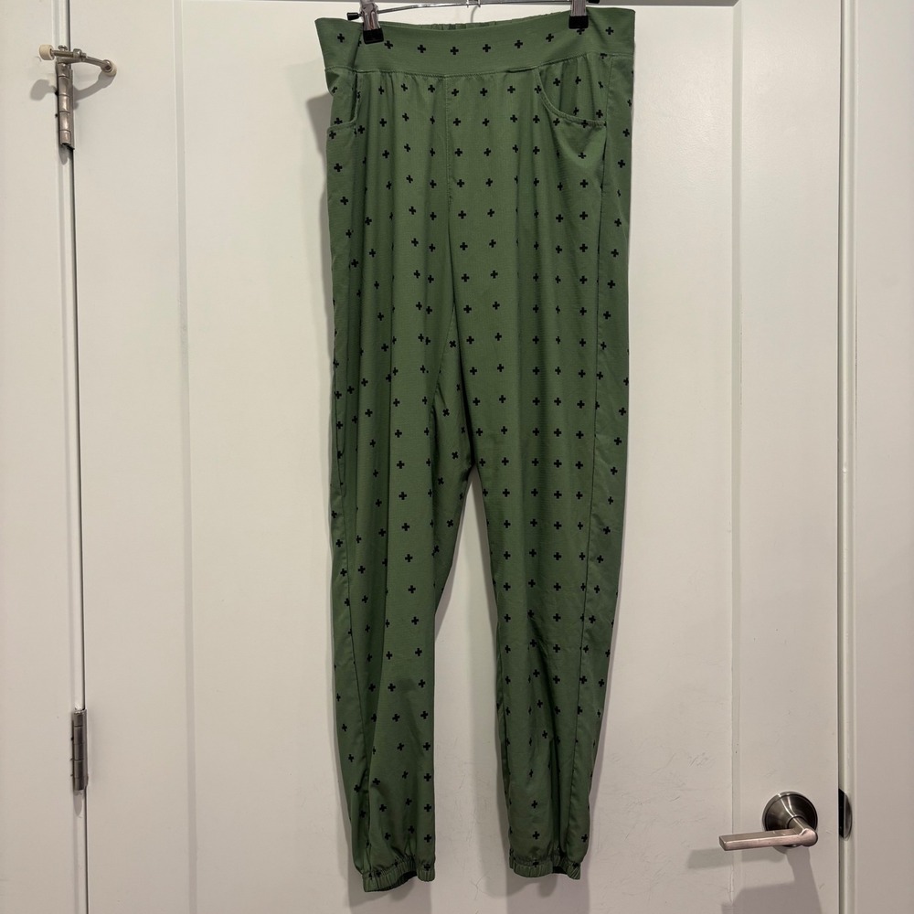 Oiselle Womens Green Cross Print Joggers Athletic Pants Size Medium